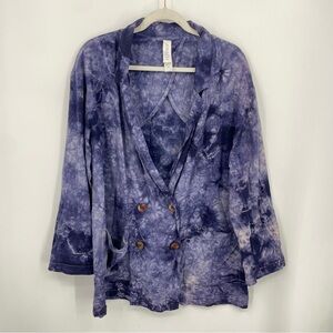 Anthropologie Amadi Tie Dye‎ Linen Blazer Women M $138 Pockets Oversized Purple